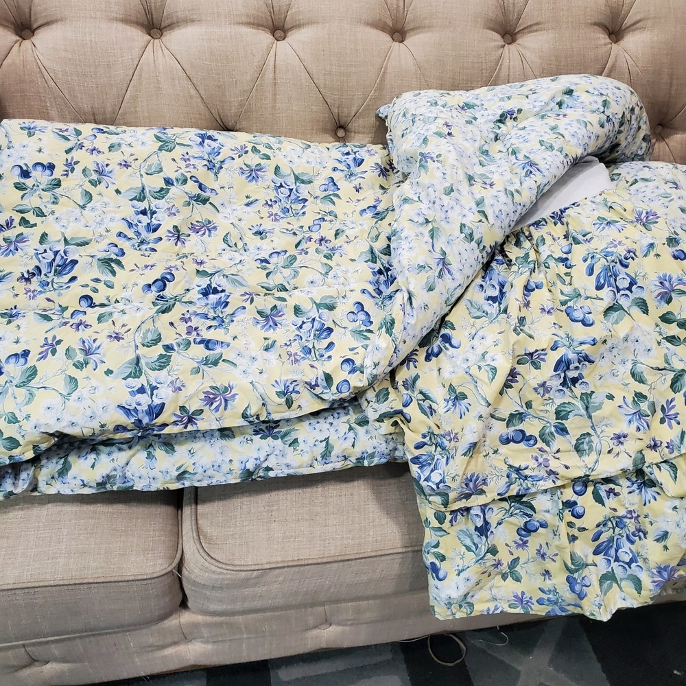Sheridan Comforter Bed Skirt Set Queen Yellow Blue Floral Cotton Classic Cottage